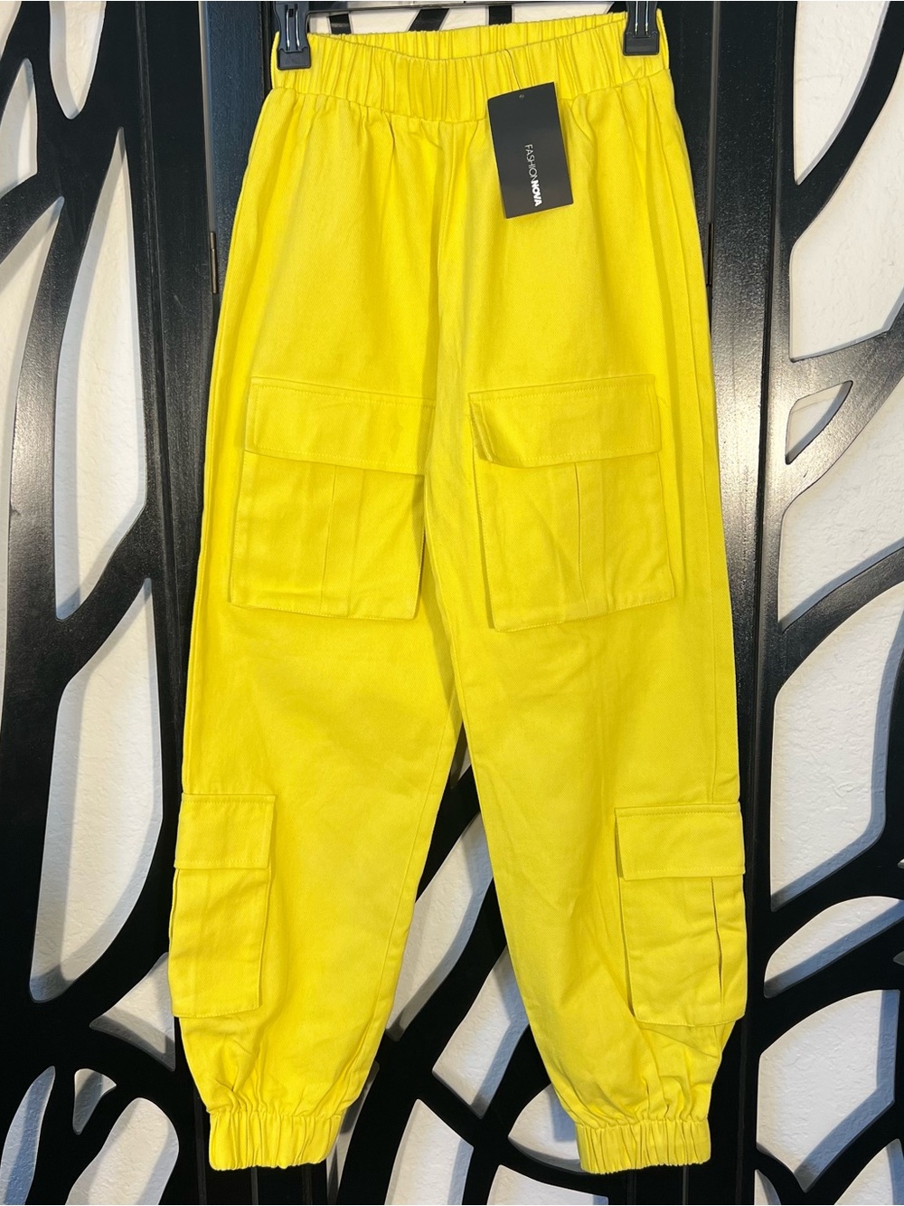 Bright Yellow Cargo Joggers with Elastic Waistband - Unbranded